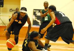 Boys Dem's Kadeem Jones blows by a defender with a nasty crossover. 